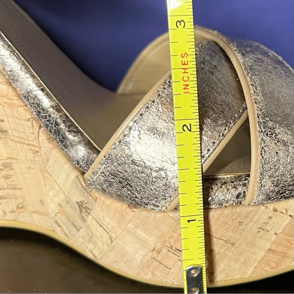 Stuart Weitzman Gold and Tan Wedge Sandals - Picture 9 of 11